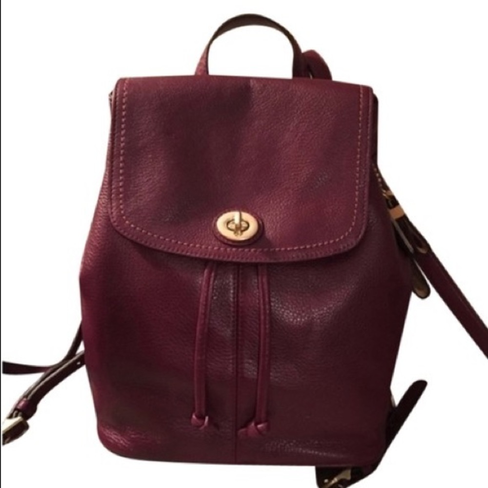 Coach Pebbled Leather Flap Burgundy Backpack
